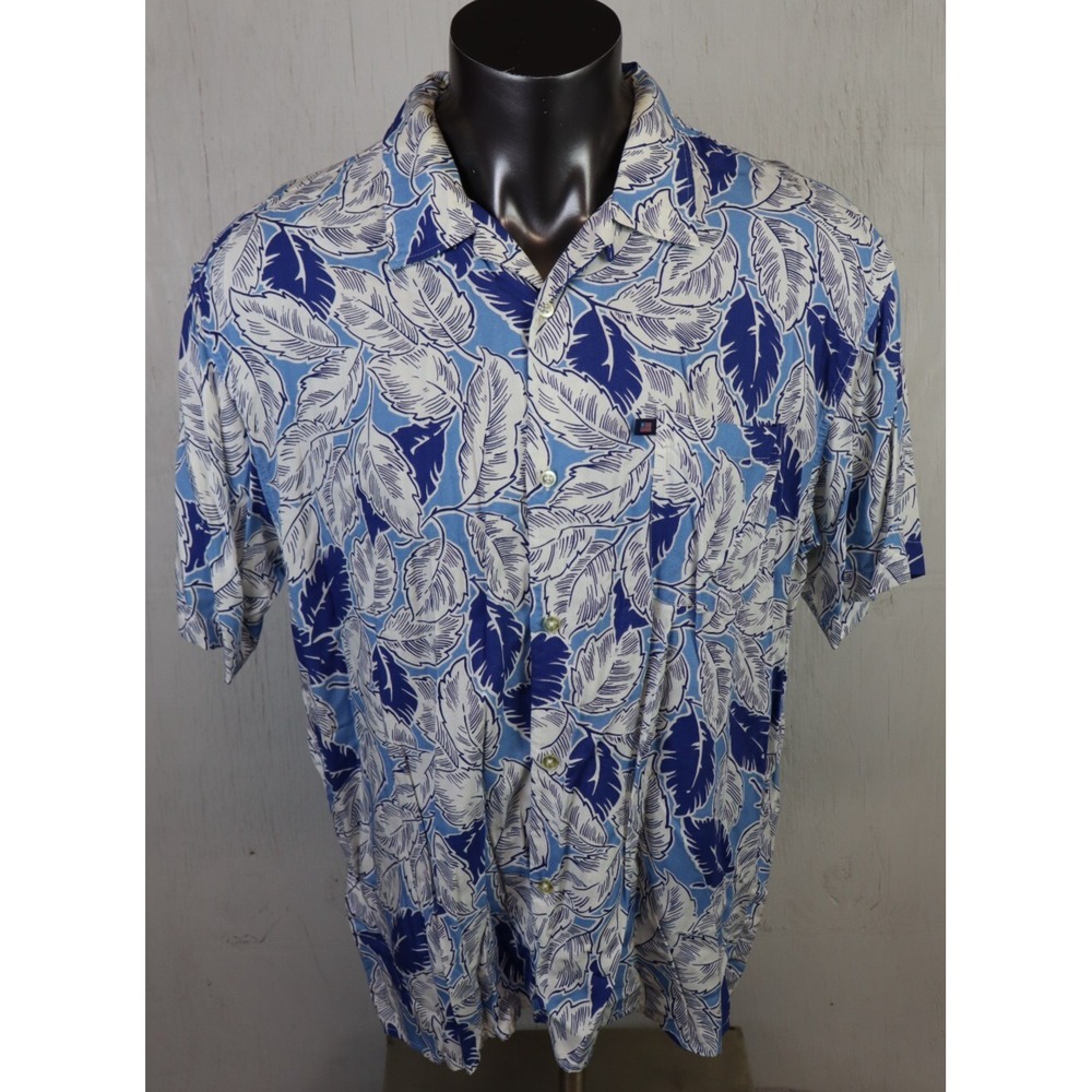 Vintage‎ Ralph Lauren Loop Collar Shirt Button Front Floral Blue Size L Rayon
